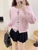 Cardigan de Punto de Flor Estéreo de un Solo Botón, Suéter Chaqueta de Terciopelo Imitación de Visón Suave con Cuello Redondo para Mujer, Nuevo Estilo Primavera 2026