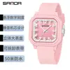 Reloj de Cuarzo Infantil Marca Sanda, Sencillo Transparente Combinación de Colores Versátil Resistente al Agua, Reloj de Pulsera Cuadrado Unisex