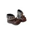 Botines Cortos para Niñas 2026 Otoño/Invierno Estilo Dulce Ribete de Encaje Moño Forro Polar Negro Botines Pequeños de Cuero Vintage