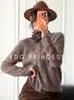 Loja Oficial Dan Nong de Xangai / Toque de Luxo Gola Alta Meia-Alta Macio Fofo Lã Merino Caxemira Seda Tricô Escovado Cardigan Feminino