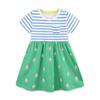 Vestido de meninas estilo europeu e americano transfronteiriço, malha de algodão, gola redonda, vestido de manga curta infantil, saia nova de verão para crianças, lote misto