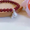 Pulseira de tornozelo de prata, bolsa da sorte, moeda de cobre, cinnábrio natural, cheia de bênçãos, branca, auspiciosa, versátil, presente diário recomendado