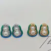 Azul Glaciar Rojo Angola Calabaza Perla de Agua Dulce Pendientes Anillo Colgante Juego de Joyería Simple Mia Venta al por Mayor