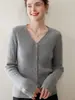Cárdigan 100% cachemira pura para mujer, suéter de punto de manga larga acanalado con cuello en V, chaqueta de punto de corte holgado, prenda exterior casual adelgazante