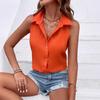 Nueva Camisa Chaleco de Color Sólido con Cuello, Simple, Casual y Elegante Versátil de Amazon con Estilo Vacacional