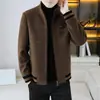 Chaqueta de Lana con Cuello Alto para Hombre Otoño Invierno Casual Abrigo de Lana para Hombre Tallas Grandes Acolchado de Algodón Grueso Cremallera Corta Ropa Exterior de Lana