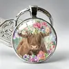 Serie de Llaveros con Diseño Creativo de Venta Caliente Transfronteriza Vaca con Relieve Rosa de las Tierras Altas Colgante para Bolso de Aleación de Gema del Tiempo