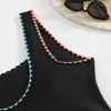 2026 Cor Sólida Alças Duplas Moda Deusa Conservador Slim Fit Emagrecedor Estilo Pequeno Chanel Férias em Fonte Termal Maiô Peça Única Europeu e Americano