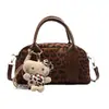 Bolso Boston Vintage de Cuero Mate con Estampado de Leopardo Coreano, Bolso de Hombro Cruzado, Bolso de Almohada para Mujer