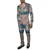 Moda Masculina Primavera/Verão 2025 Terno de Camisa Marca Estampada Peça Dupla Manga Longa Slim Respirável Algodão Estilo Elegante