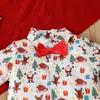 Roupas de Verão para Meninos Conjunto de Camisa de Manga Curta com Papai Noel e Rena Conjunto de Duas Peças com Shorts para Meninos Fornecimento Transfronteiriço Roupas Infantis