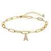 Pulsera colgante de 26 letras de circonita micro incrustada de venta caliente europea y americana, pulsera de clip de papel de acero inoxidable, pulsera nicho ins