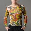 Ropa de Tatuaje para Hombre Manga Larga Flor en el Brazo Ajustada para Mujer Camiseta Base con Estampado Estilo Europeo y Americano Guan Gong Dragón Buda Guanyin
