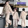 Pijama de coral fleece para niñas se puede usar afuera, nuevo conjunto de franela para niños de otoño e invierno, ropa de casa gruesa con forro polar para niñas