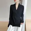 Elegante y Sofisticado Cárdigan de Punto Estilo Envolvente con Cuello en V para Mujer, Nuevo Estilo Otoño e Invierno, Estilo Ligeramente Maduro, Chaqueta Suéter Suave y Holgada