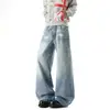 26 Jeans Novos Tendência Estilo Americano Bordados Lavados e Desgastados de Perna Reta para Homens, Calça Longa Versátil de Perna Larga Solta Retrô