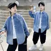 Casaco Camisa Jeans Masculino 2023 Outono Novo Médio e Grande Crianças Primavera e Outono Camisa Moda Rua Estilosa Roupas Jeans