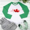 Dia dos Namorados Feminino cor contrastante manga longa plus size em estoque Camiseta ECG 3D estampa de coração europeu e americano raglan top venda direta