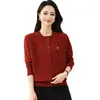 Cardigã de tricô estiloso e casual transfronteiriço, uma peça base versátil, nova coleção de inverno para mulheres de meia-idade, suéter da moda para primavera e outono para mulheres mais velhas