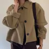 Corea del Sur Chic Otoño e Invierno Nicho Vintage Solapa Casual Holgado Manga Burbuja Corto Lana Corto Abrigo Cardigan Mujer