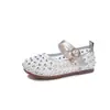 Sandalias de Verano para Niña Estilo Princesa Pedrería Trabajo Pesado Completamente Diamantadas Caladas Zapatos de Princesa Niños Medianos y Grandes Boca Baja Zapatos de Una Sola Tira Fuera
