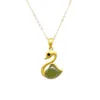 Conjunto de cadena y colgante de cisne para mujer, de plata esterlina S925, chapado en oro, jade hetiano, único, simple y combinable