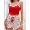 Estación Independiente Transfronteriza Conjunto de Shorts con Tirantes de Encaje Europeo y Americano Costilla Hueca Cómodo Elástico Casual Ropa de Casa para Mujer