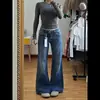 Calça Jeans Flare Soltinha para Mulheres, Novo Estilo com Textura de Bambu, Estilo Americano, Cintura Baixa, Corte Slim, Valoriza a Silhueta, Casual, Com Caimento, Formato Pera