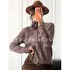 Loja Oficial Dan Nong de Xangai / Toque de Luxo Gola Alta Meia-Alta Macio Fofo Lã Merino Caxemira Seda Tricô Escovado Cardigan Feminino