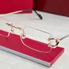 Hebilla de Herradura Patillas Huecas, Mismo Estilo que Jackson Wang, Montura de Gafas Cuadrada sin Marco de Metal Moda Dorada Ct0488
