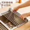 Estante escurridor de acero inoxidable para cocina doméstica, estante escurridor multifuncional para fregadero de almacenamiento plegable, estante de almacenamiento con filtro de agua para platos y cuencos