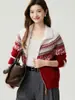 Suéter 100% Cachemir Puro para Mujer 26 Otoño Invierno Nuevo Fair Isle Engrosado Doble Cremallera Cuello Semi Alto Cárdigan de Punto Abrigo