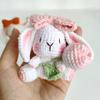 Boneca Coelho Tricotada à Mão, Pingente Casal Coelho Tulipa, Acessórios Pequenos Criativos de Lã Crocheted de Desenho Animado