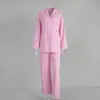 Conjunto de Pijama de Manga Larga y Pantalón Largo a Cuadros Transfronterizo Pijama tipo Cárdigan Nuevo Otoño 2025 Europeo y Americano Comercio Exterior Ropa de Casa Mujer