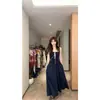 Vestido camisola de encaje patchwork estilo francés para mujer, estilo sexy de deseo puro para verano, entallado en la cintura, adelgazante, sin tirantes, vestido largo