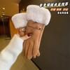 Guantes Calientes Estilo Japonés y Coreano Estilo Chanel Lana para Mujer Boca Cachemir Importado Guantes Forrados de Felpa Tacto Grueso Hebilla de Cinturón Montar Conducir