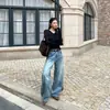 25 Jeans de Pierna Ancha Sueltos de Cintura Baja No Elásticos Lavados Resistentes Estilo Nuevo Otoño e Invierno para Mujer