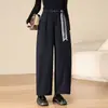 Calça Harem Casual Cinza de Lã para Mulheres 2025 Inverno Novo Grossa de Cintura Alta Solta Emagrecedora Nove Pontos Tendência