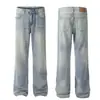 G6433 Estilo Americano Neutro Alta Gama Calle Marea Lavado al Agua Azul Diseño Fresco Corte Ajustado para Hombre Micro La Jeans Casual