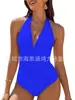 Aliexpress Amazon Popular Transfronterizo Europeo y Americano Multicolor Cuello en V Cubre Piel Espalda Fruncida Aspecto Adelgazante Traje de Baño de Una Pieza para Mujer