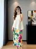 Falda con Estampado de Pintura al Óleo Plegada Artística Miyake, Falda Larga Recta Elástica de Cintura Alta, Estilo Versátil de Verano que Realza el Cutis