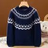 Suéter de punto Fair Isle de cuello redondo, lana pura, estilos unisex y para niños, de manga larga, de doble hilo, engrosado, jersey, moderno