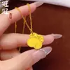 Joyería de Cobre Chapado en Oro con Diseño de Rosa Grabado, Colgante de Trébol de Cristal de Hielo para Mujer, Collar de Cierre Ruyi Semi-Hueco con Nudo de Bambú de Lujo Ligero