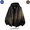 Chaqueta de cuero retro americana de alta calidad de la marca NASA, estilo dos piezas con capucha para hombre, abrigo casual ligero de lujo para otoño