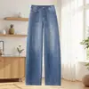 Calça jeans feminina de corte slim com barra curva, nova moda outono 2026, versátil, com caimento fluido, relaxada, folgada, perna larga