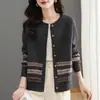 Otoño/Invierno Nuevo Moda Primavera/Otoño Suéter Holgado Chaqueta Retro Cuello Redondo Elegante Cardigan de Punto Jacquard Top Versátil