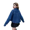 Toma Real de Nuevo Estilo de Principios de Primavera Holgado Versátil Suave Diseño Retro Camisa de Mezclilla en Capas Top para Mujer en Azul, Talla Única