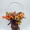 Corona de Halloween Transfronteriza, Decoración de Escena Colgante de Pared de Calabaza y Hoja de Arce del Festival de Fantasmas, Señal Colgante de Puerta del Festival de la Cosecha, Flores Artificiales