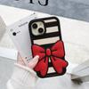 Capa de Telefone para iPhone 16 com Listras Pretas e Brancas Laço Vermelho para Apple 15 13/14 Pro Max Resistente a Quedas 11
