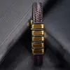 Comercio Electrónico Transfronterizo Nuevo Estilo Étnico Pulsera de Acero Inoxidable y Cuero Moda Europea y Americana Tendencia Caliente Pulsera para Hombre con Hebilla Magnética de Acero de Titanio
